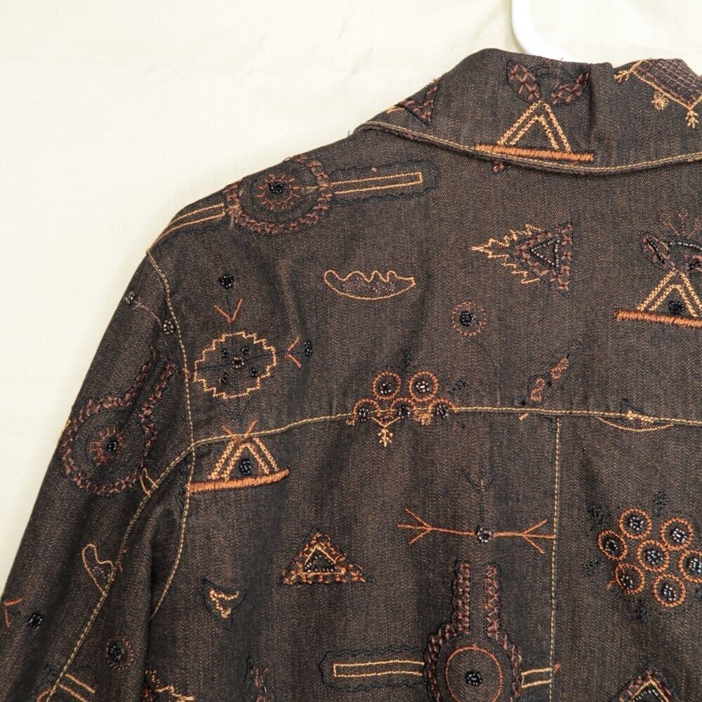 Chico’s Brown Denim Jean Jacket Anniversary Collection Silk Lined Women's Medium - Picture 8 of 13